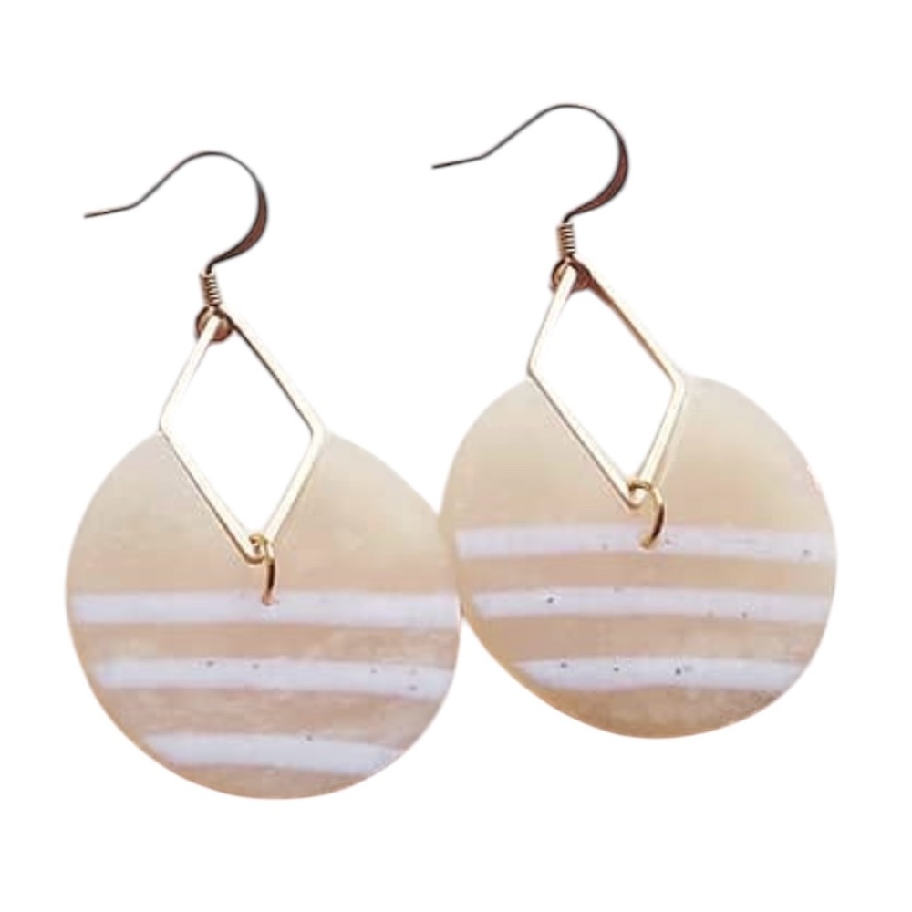 KalhMade Earrings in Neutral Tones with Clay and Hammered Brass EUC
